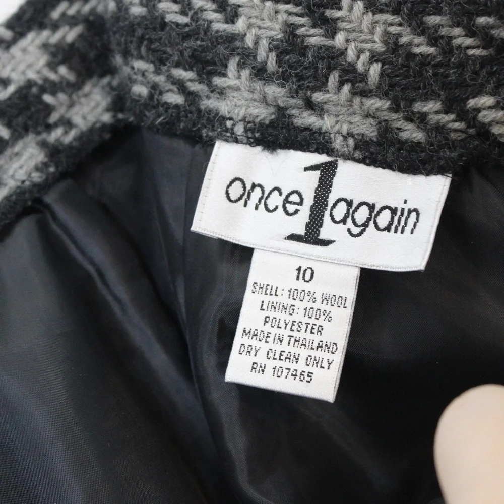 Vintage Dark Academia 90s 100% Wool Plaid Check Grey Gray Mini Skirt - Picture 5 of 10